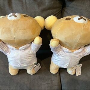 Two Rilakkuma San-X 16” Plush Stuffed Teddy Bear Laydown Pajama Party NWT